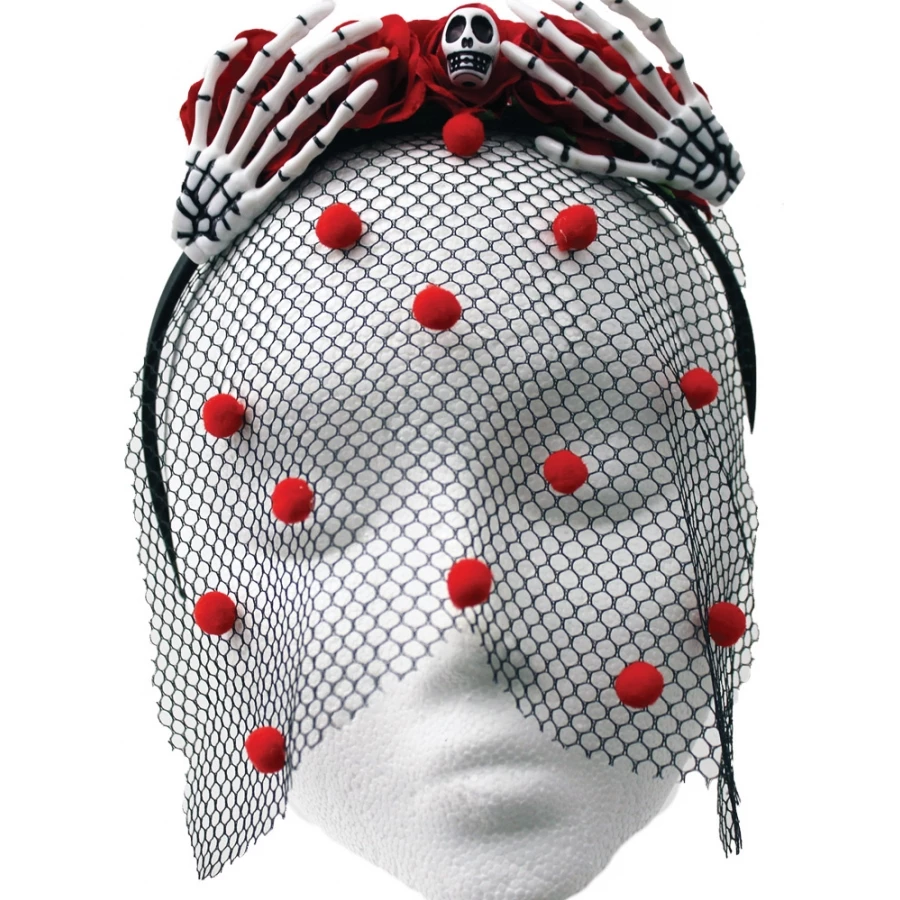 SKULL HAND ROSETTE CROWN VEIL