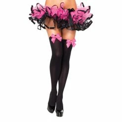 STOCKINGS THI HI W/BOW BK/PK